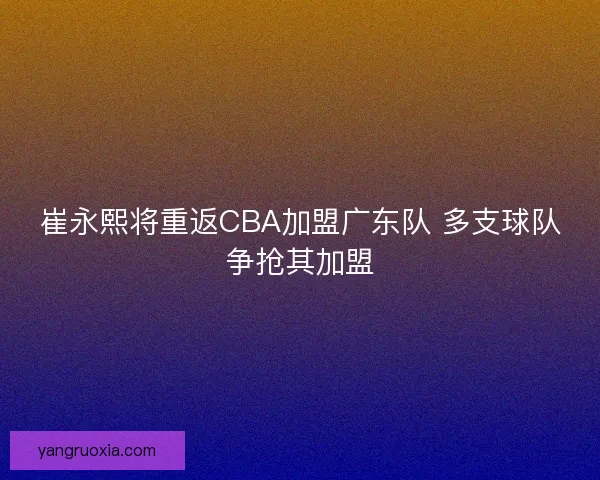 崔永熙将重返CBA加盟广东队 多支球队争抢其加盟